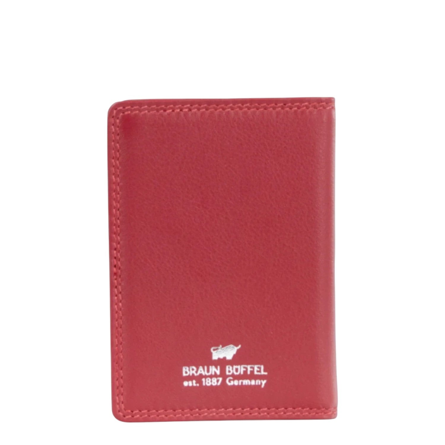Lieblingstasche red leather RFID card holder with embossed logo and stitching detail.