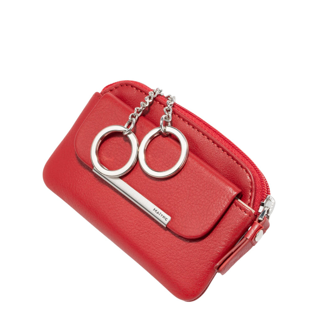 Lieblingstasche red leather keycase with two keyrings and a silver bar detail.