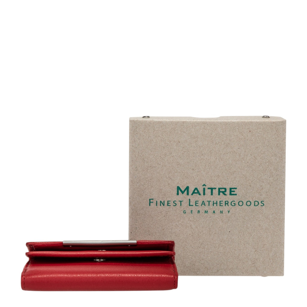Lieblingstasche red leather compact purse with silver clasp and matching box