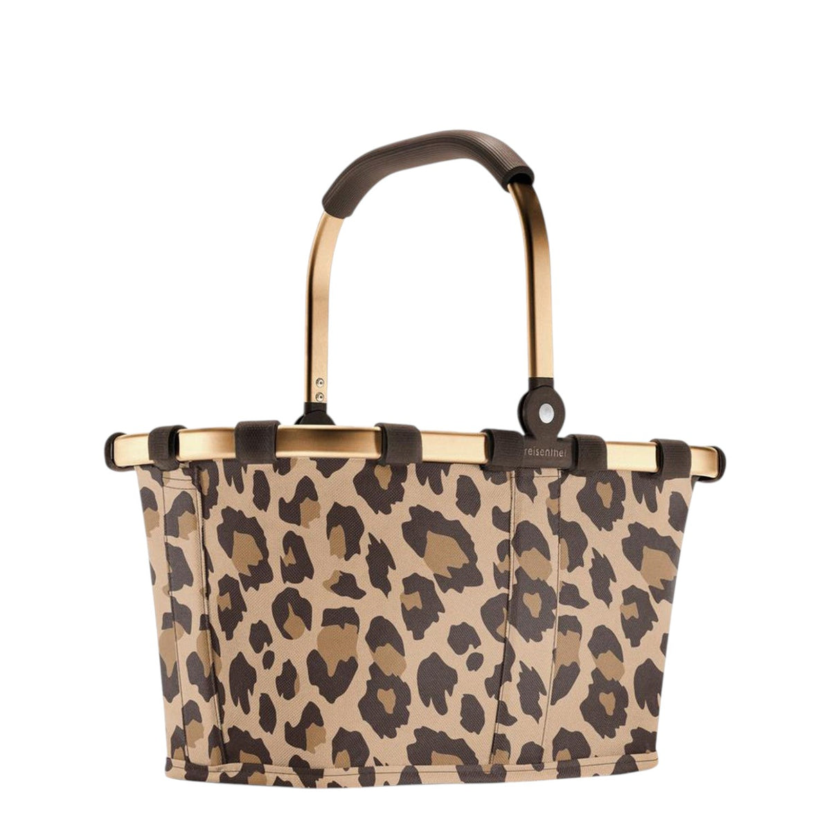 Lieblingstasche reisenthel Carrybag XS shopping basket with a brown and black leopard print and gold frame