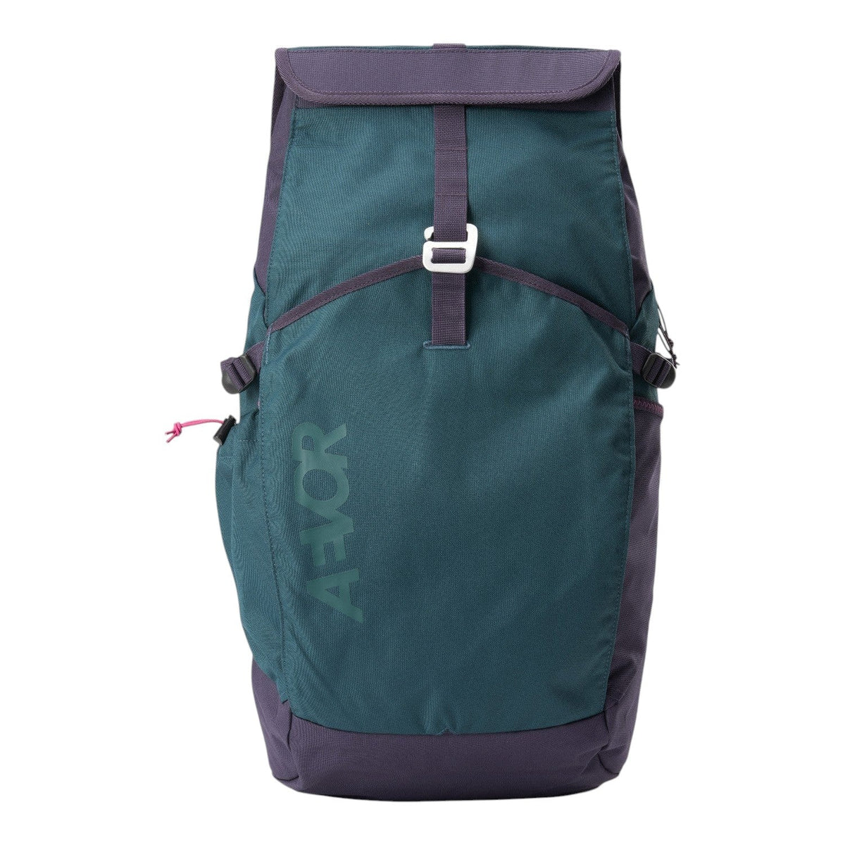 Lieblingstasche Roll Pack 2.0 backpack in dark green and purple with a roll-top closure and front buckle strap