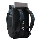 Lieblingstasche Roll Pack 2.0 backpack in black and blue with a laptop stored in the rear compartment