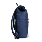 Lieblingstasche Rolltop Easy navy blue backpack with adjustable straps and a small flag detail.
