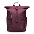 Lieblingstasche Rolltop Easy Small backpack in deep plum with side pockets and a front zip pocket.