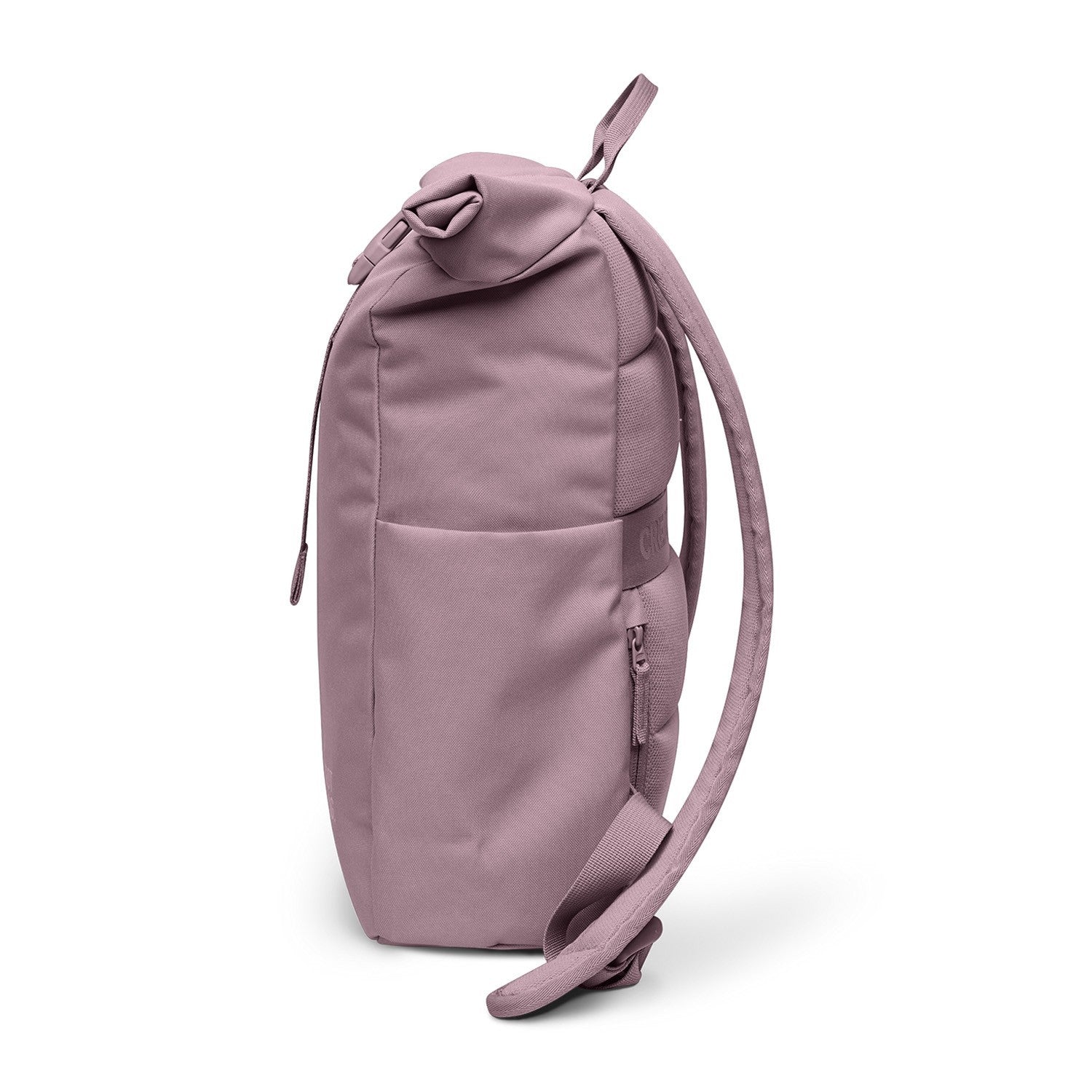 Lieblingstasche Rolltop Easy Small dusty rose backpack with adjustable straps and side zip pocket.