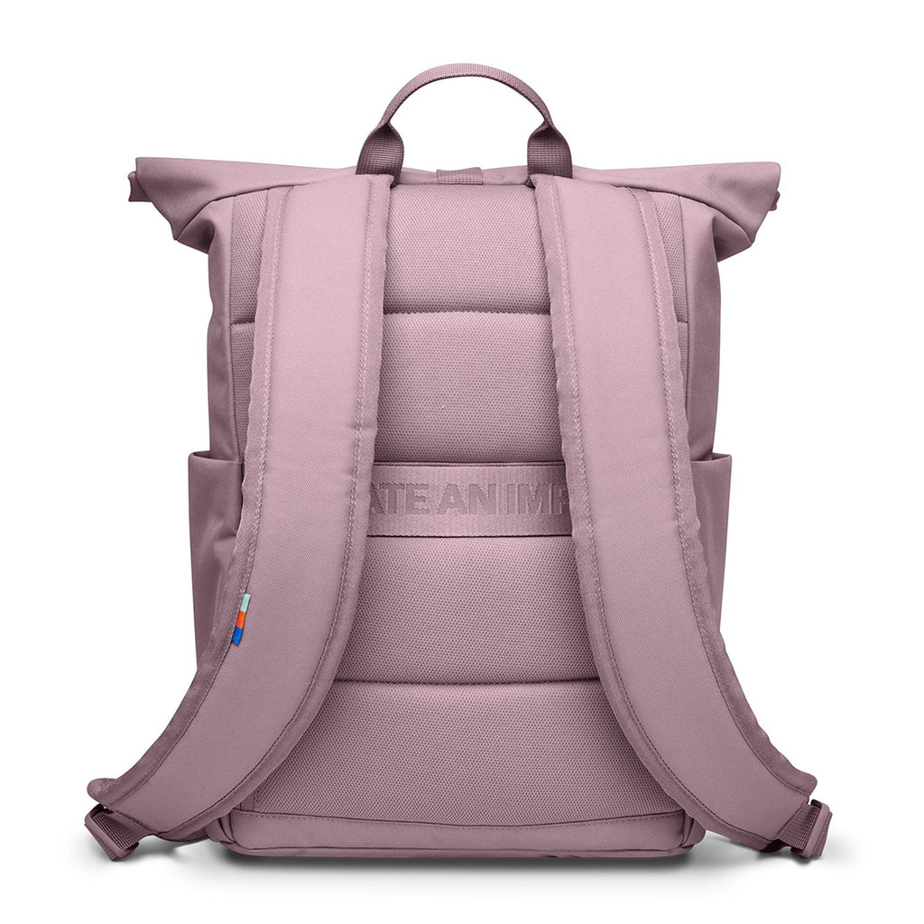 Lieblingstasche Rolltop Easy Small backpack in dusty rose pink, with padded straps and subtle embossed logo.