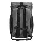 Lieblingstasche Rolly32 grey rolltop backpack with padded shoulder straps, breathable back panel, and chest strap.