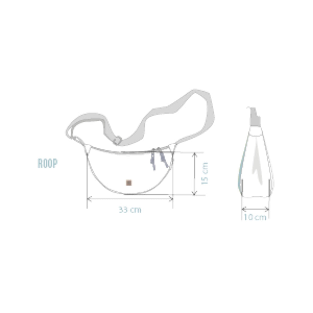 Lieblingstasche Roop white crescent crossbody bag with dimensions 33cm by 15cm by 10cm shown in technical drawing