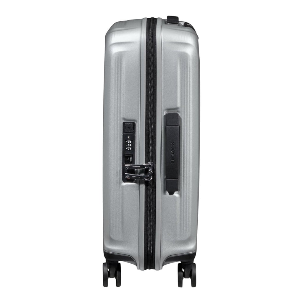 Lieblingstasche Samsonite NUON Spinner 55/20 silver hard shell carry-on suitcase with TSA lock and side handle