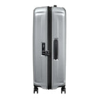 Lieblingstasche Samsonite Nuon Spinner 69/25 silver hardshell suitcase with TSA lock and side view