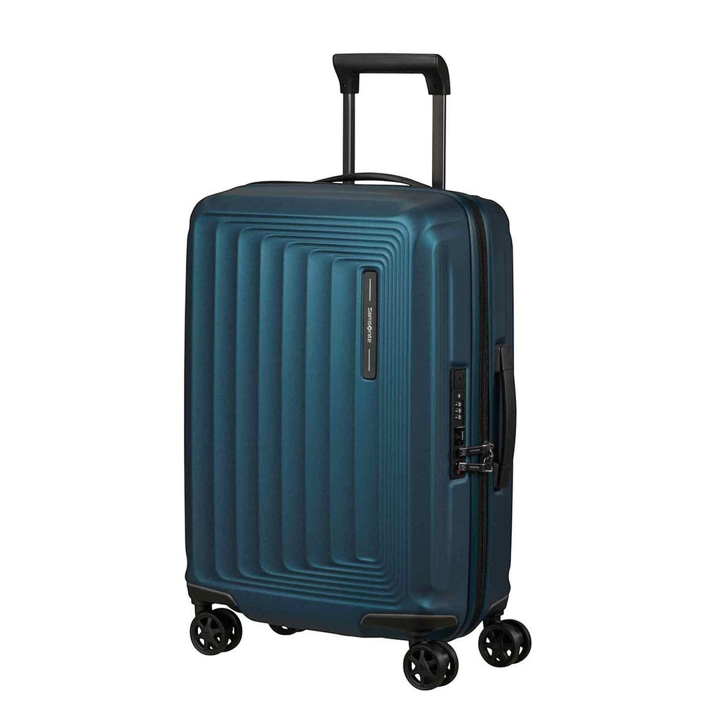 Lieblingstasche Samsonite NUON Spinner 55/20 expandable carry-on suitcase in dark teal with a hard shell design.