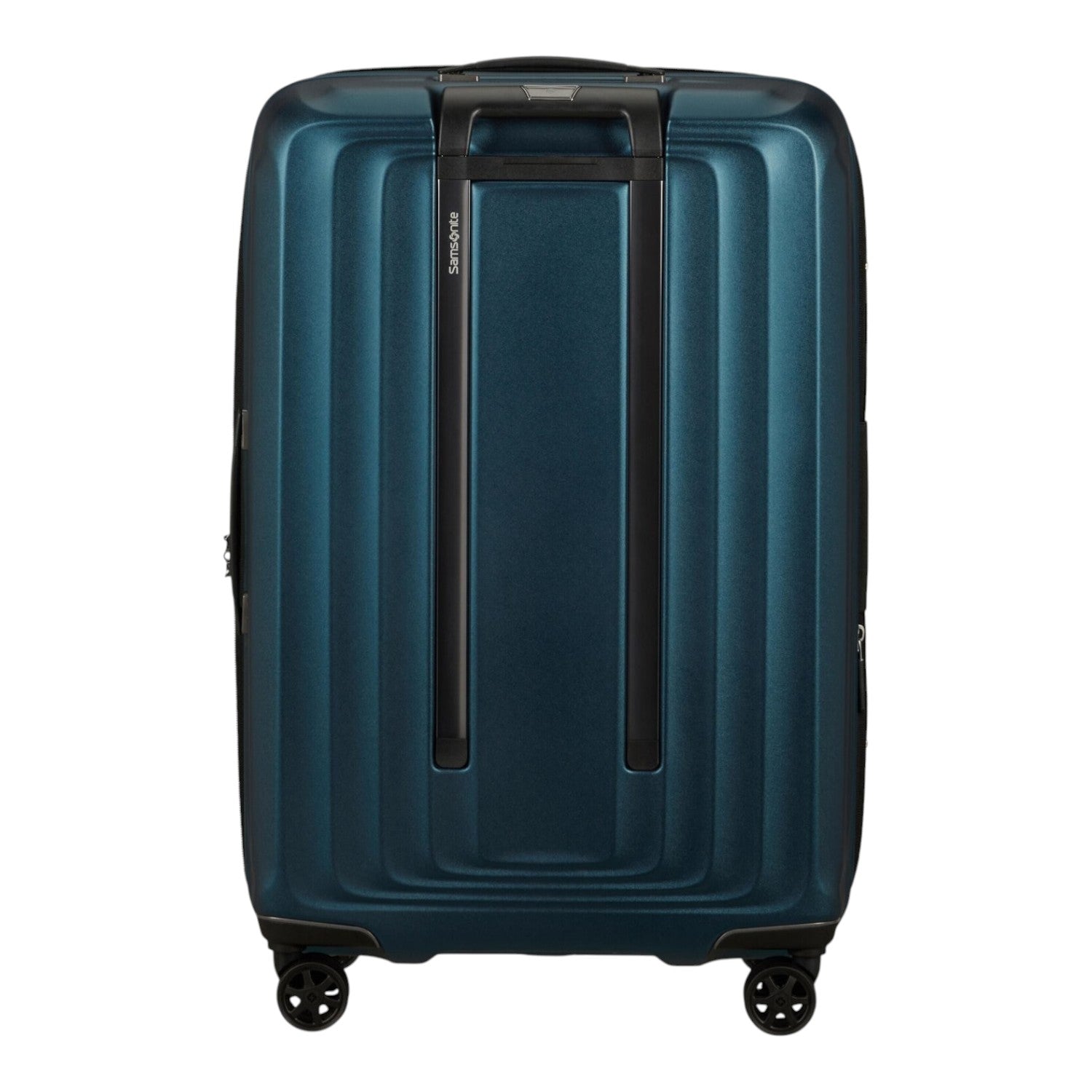 Lieblingstasche Samsonite NUON Spinner 69/25 expandable suitcase in dark teal with a hard shell and four wheels.