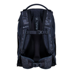 Lieblingstasche Satch school backpack in dark blue with a circuit board pattern, shown from the back view.