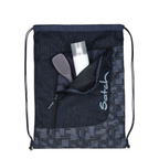 Lieblingstasche Satch drawstring gym bag in dark blue with a circuit board pattern and an open front zipper pocket.