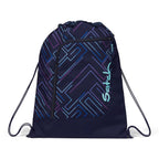 Lieblingstasche satch drawstring sports bag in navy blue with geometric neon purple and blue line pattern