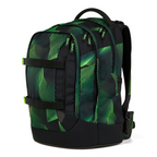 Lieblingstasche satch pack school backpack in black with green geometric line pattern and adjustable straps