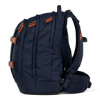 Lieblingstasche satch PACK school backpack in navy blue with brown leather-look accents and ergonomic straps