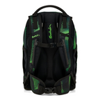Lieblingstasche satch pack school backpack in black with green geometric patterns, showing the ergonomic back system.