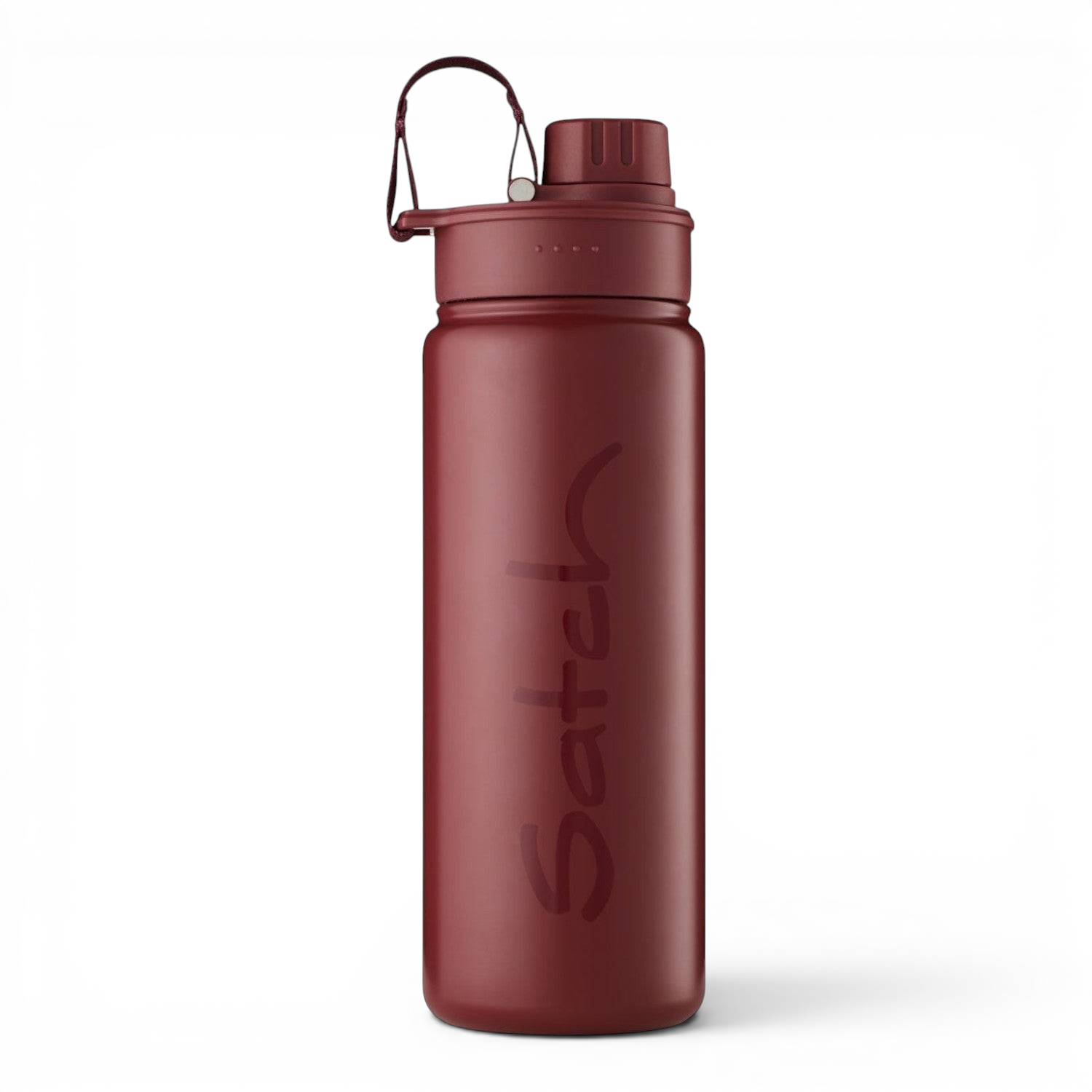 Lieblingstasche Satch stainless steel water bottle in dark red with a leak-proof lid and carrying loop