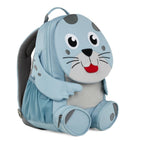 Lieblingstasche light blue seal backpack for kids with cute face, flippers, and side pockets.