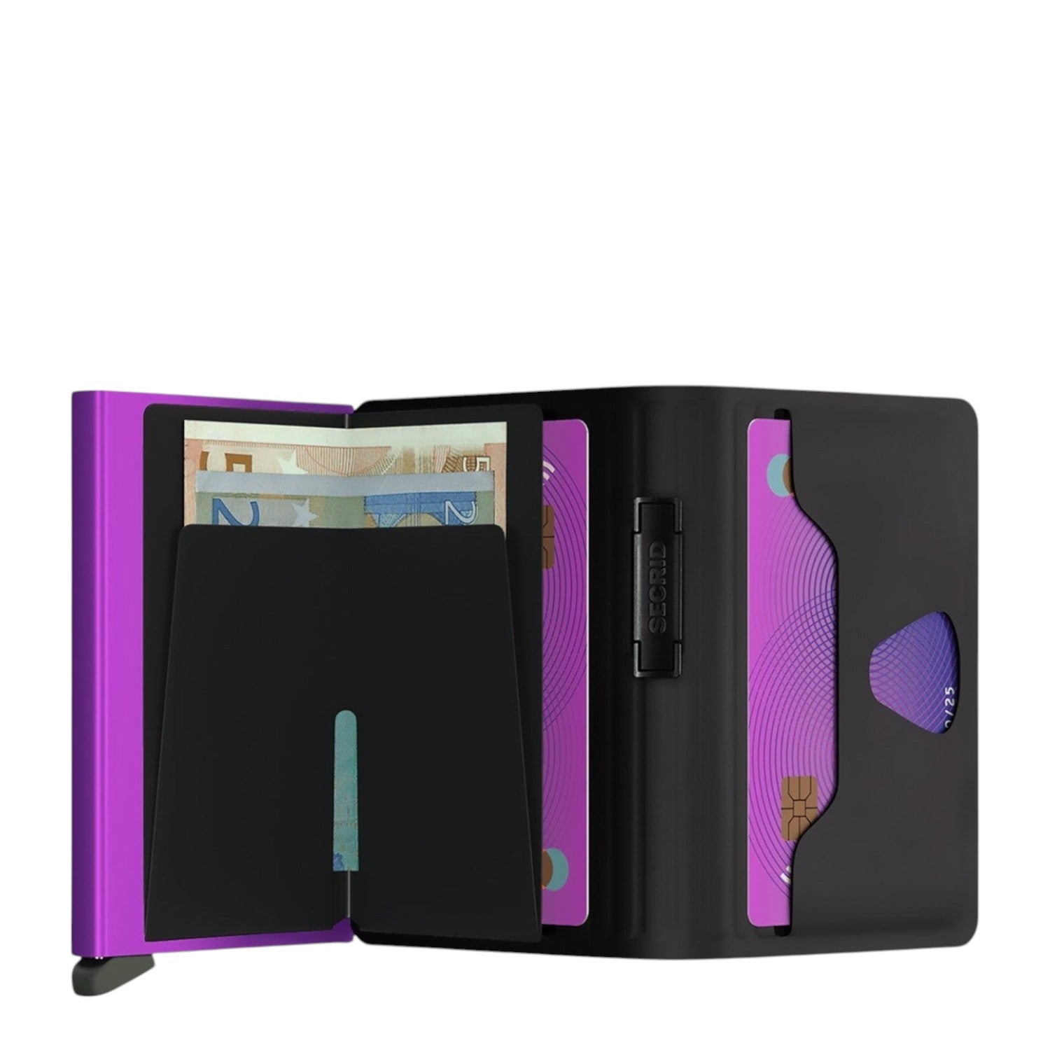 Lieblingstasche Secrid Bandwallet in purple and black with card protector mechanism and elastic band for cash