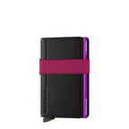 Lieblingstasche Secrid Bandwallet TPU Sheltersuit in black and purple with a textured finish and elastic band.