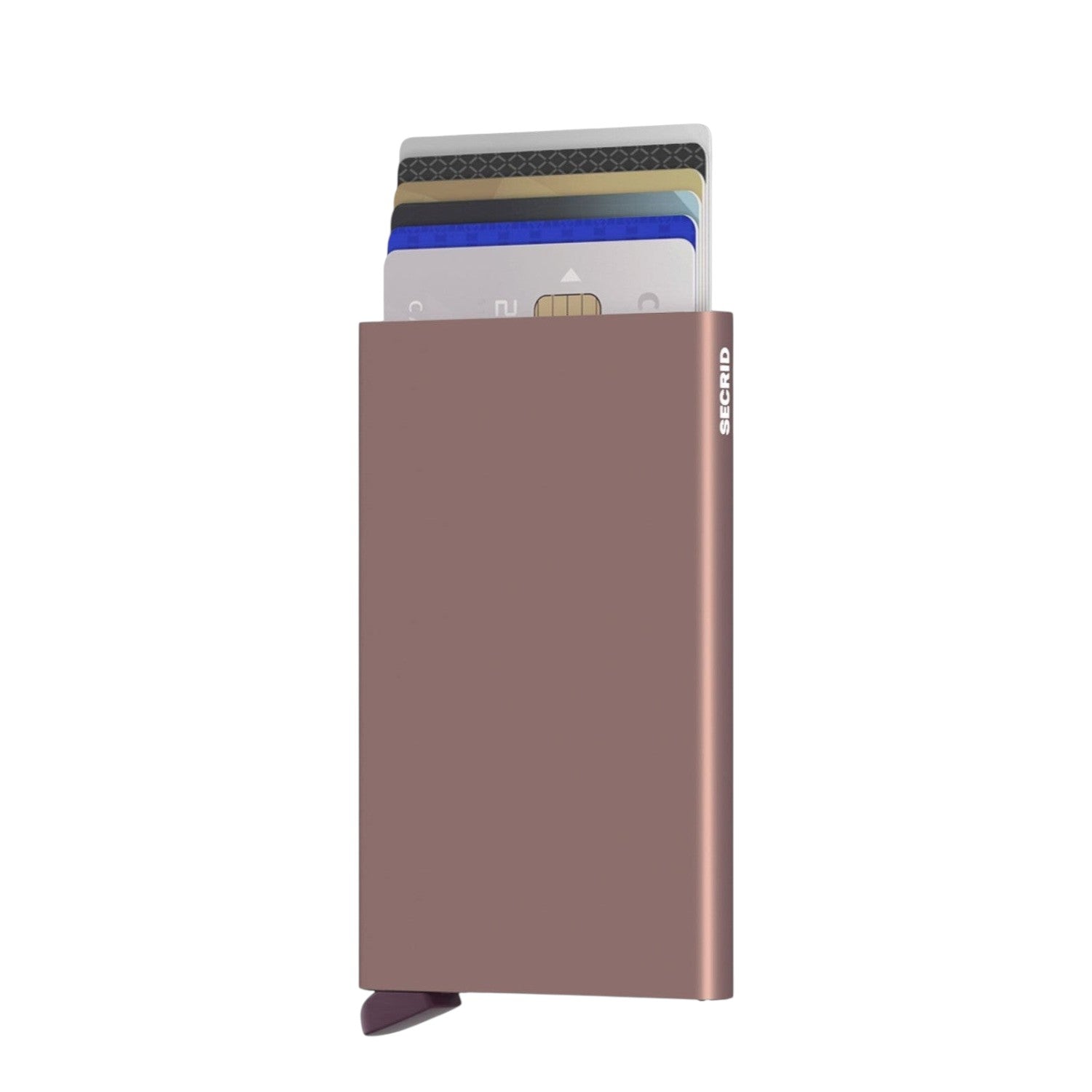 Lieblingstasche Secrid Cardprotector in metallic rose gold, a slim aluminium RFID-blocking card holder for six cards.