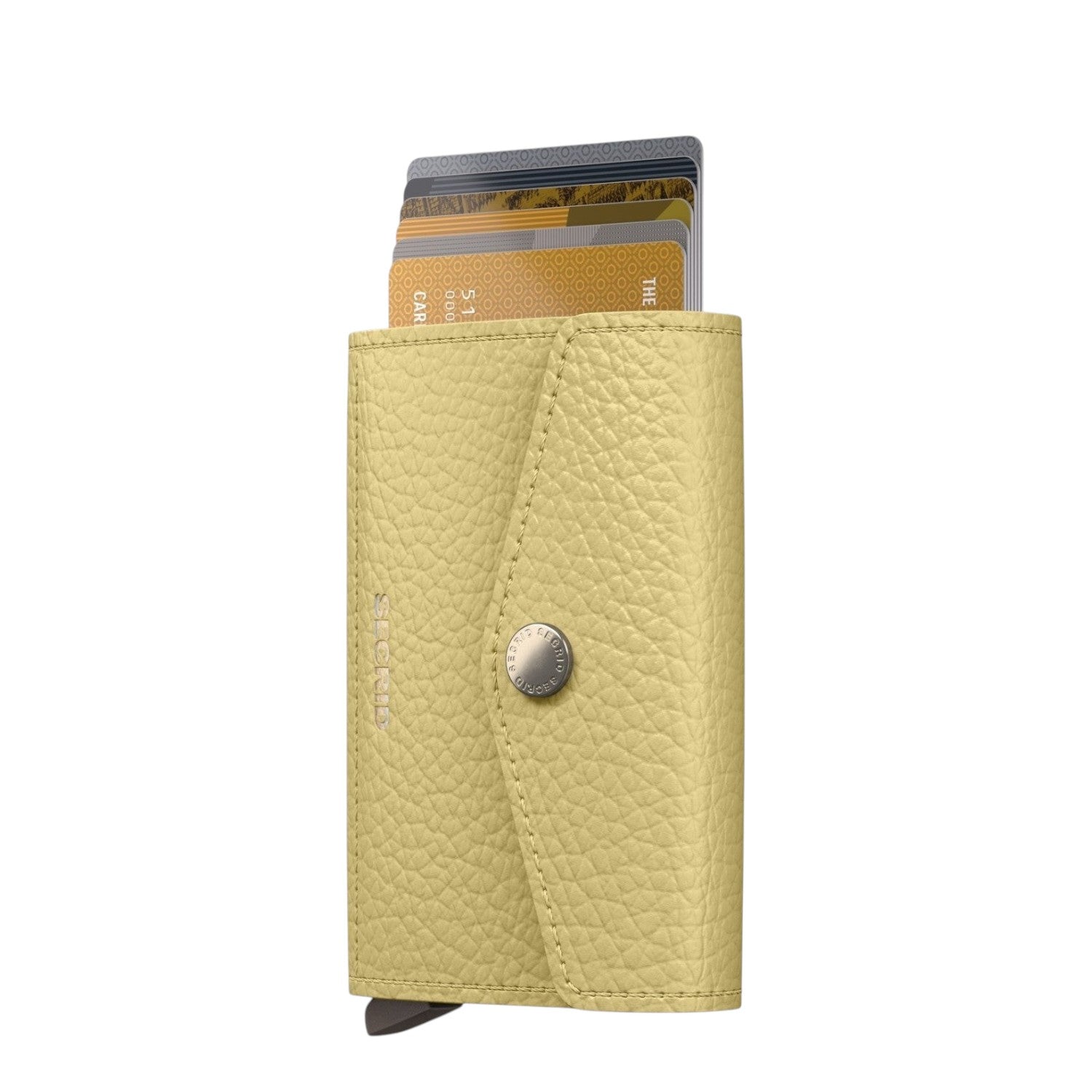 Lieblingstasche Secrid Envelope Pebble wallet in light yellow textured leather with a secure snap button closure