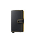 Lieblingstasche Secrid Miniwallet Matte in black leather with yellow contrast stitching and snap button closure