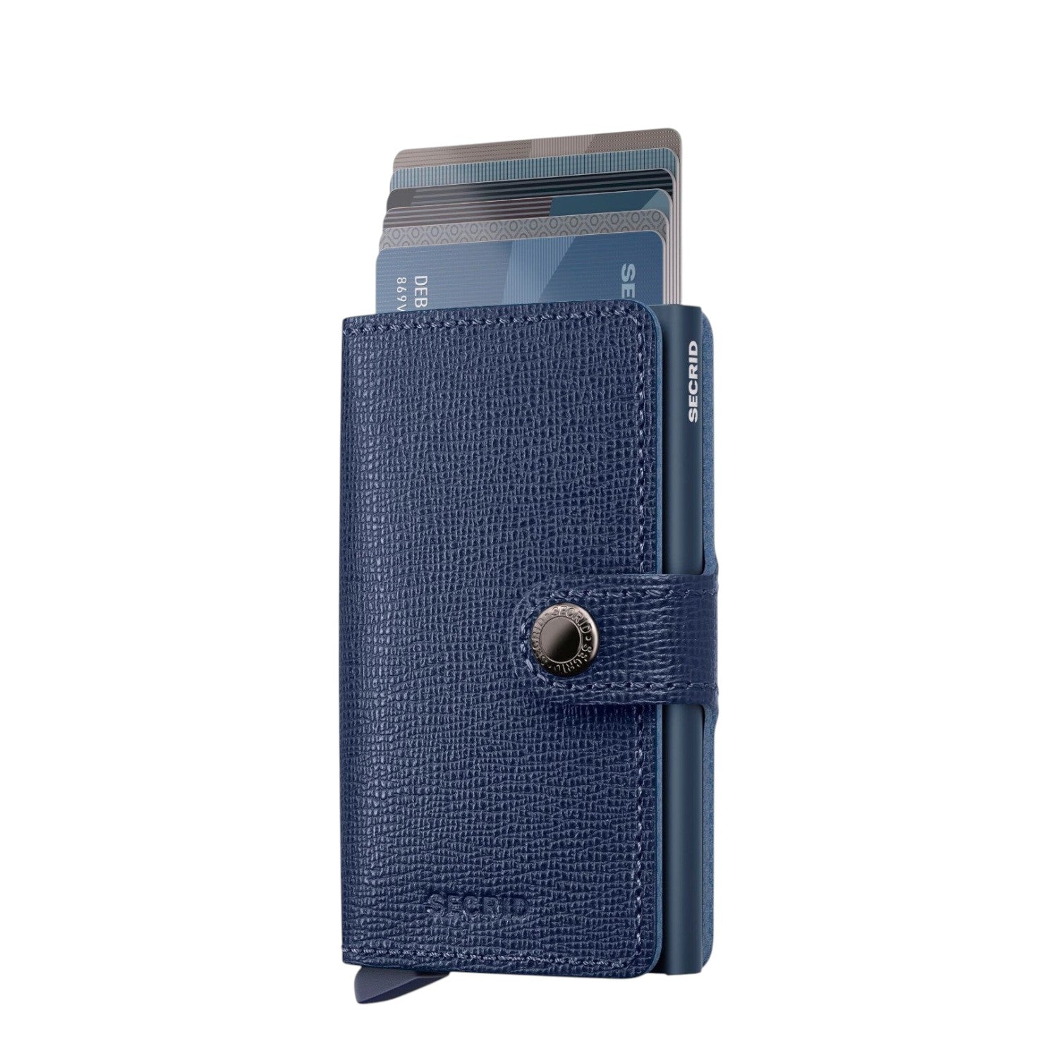 Lieblingstasche Secrid Miniwallet Crisple in dark blue textured leather with card protector and snap button closure