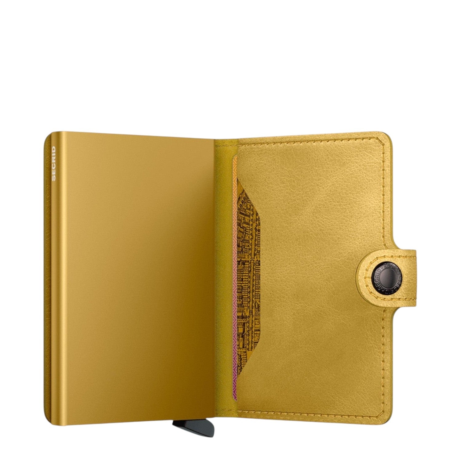 Lieblingstasche Secrid Miniwallet in metallic gold leather with integrated card protector and snap button closure