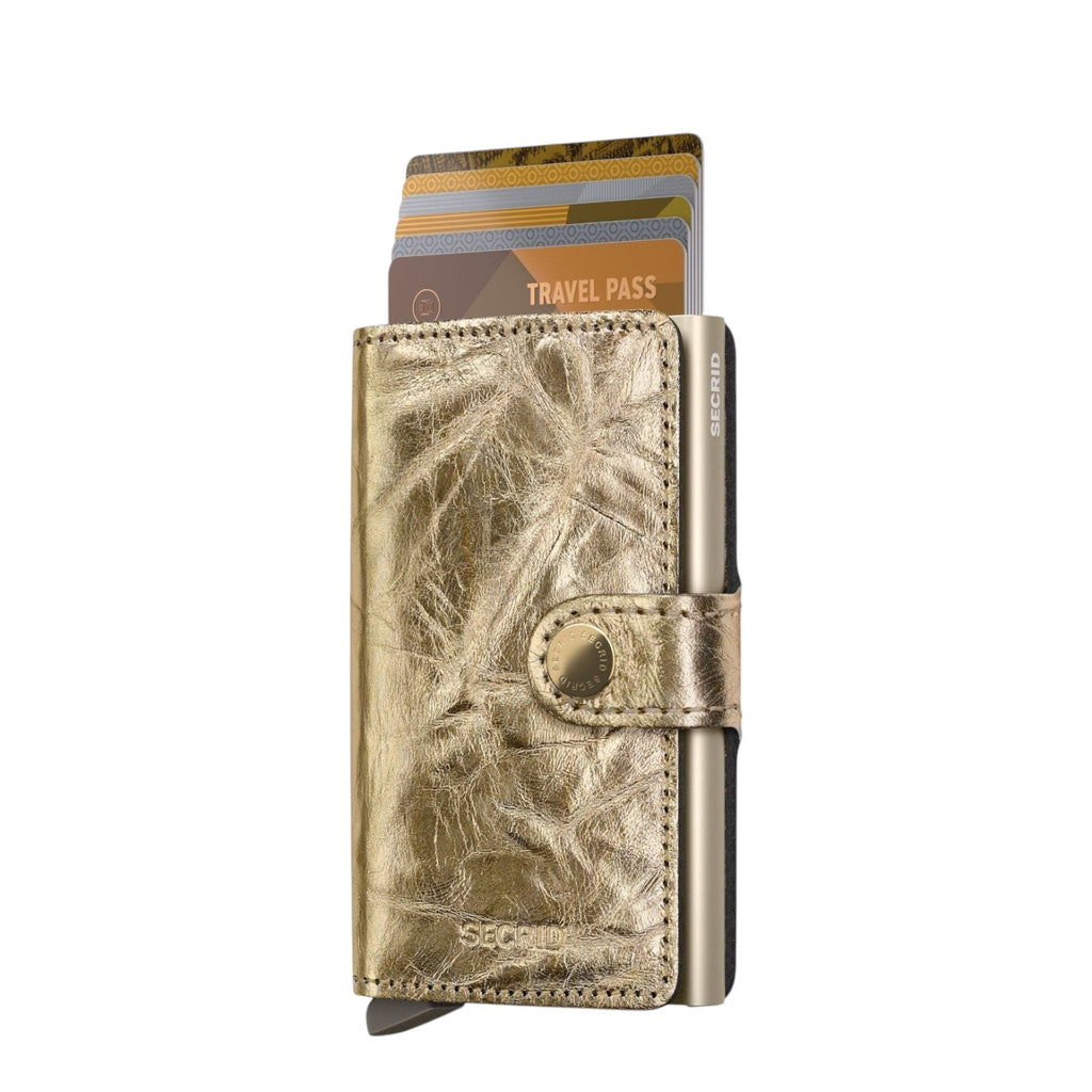 Lieblingstasche Secrid Miniwallet Crunch in metallic gold leather with RFID-protected card holder and snap closure