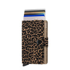 Lieblingstasche Secrid Miniwallet Leo with leopard print leather, featuring a card protector and snap button closure.