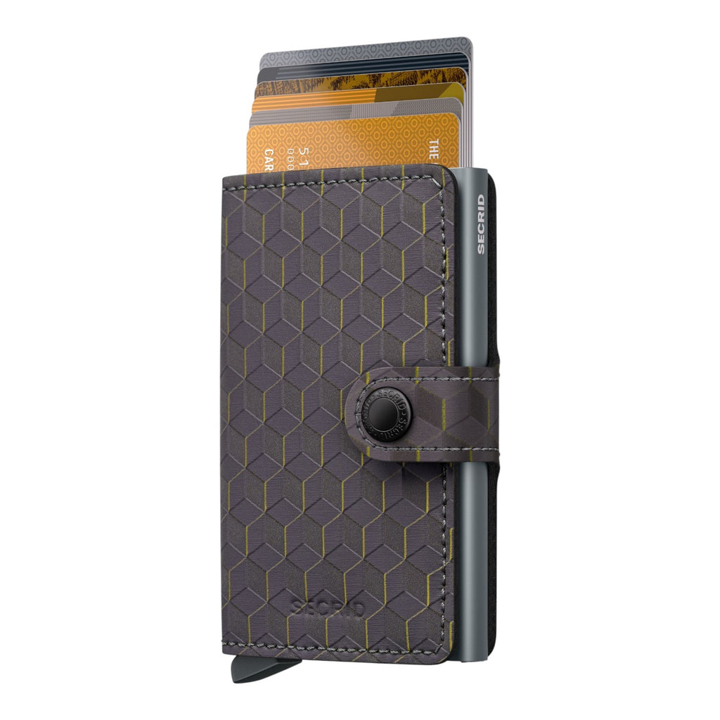 Lieblingstasche Secrid Miniwallet Optical with grey leather, geometric hexagon pattern, and RFID-protected card case.
