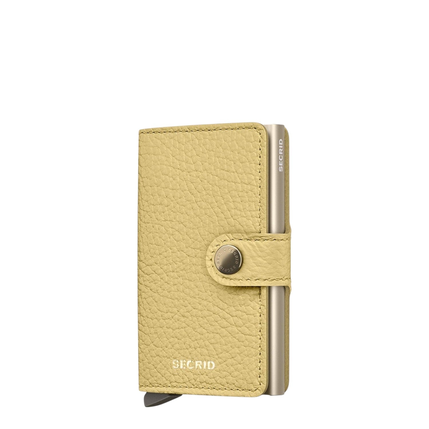 Lieblingstasche Secrid Miniwallet Pebble in pale yellow textured leather with a secure snap button closure