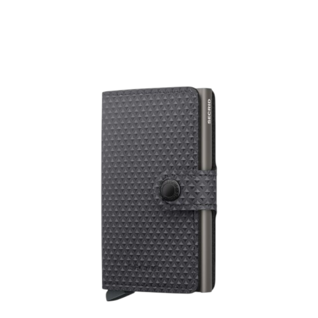 Lieblingstasche Secrid Miniwallet Pyramid in dark grey with a textured geometric pattern and snap button closure