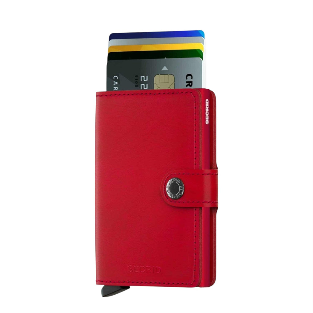 Lieblingstasche Secrid Miniwallet in vibrant red leather with card protector mechanism and snap button closure