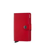 Lieblingstasche Secrid Miniwallet in vibrant red leather with a secure snap button closure and RFID protection.