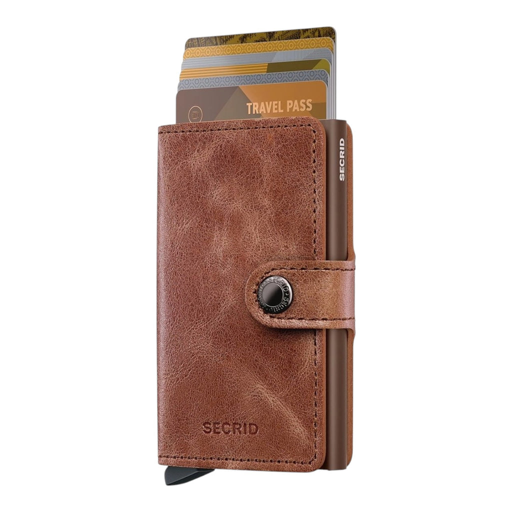 Lieblingstasche Secrid Miniwallet Vintage in brown leather with aluminium card protector and snap button closure