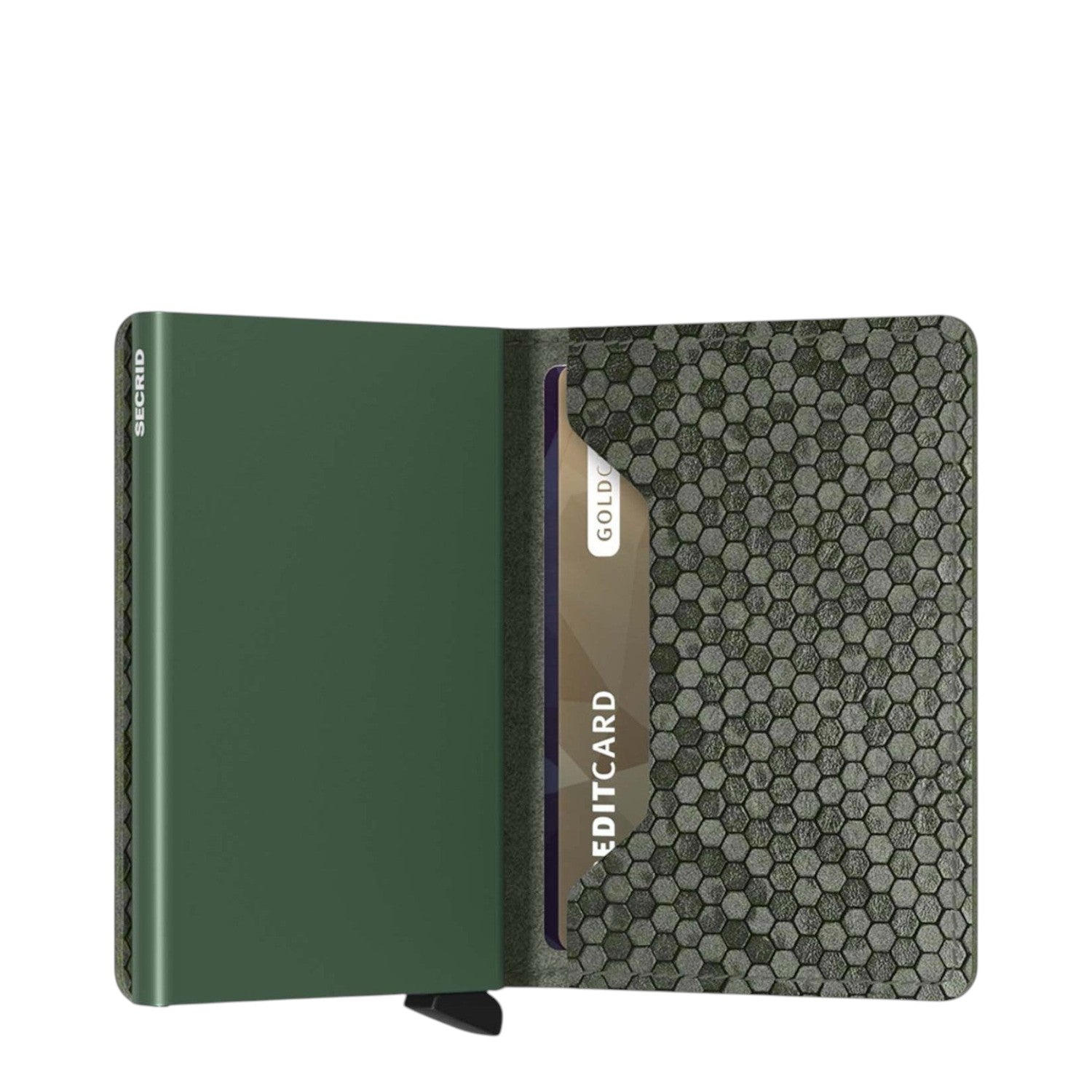 Lieblingstasche Secrid Slimwallet Hexagon in green with RFID-protected card protector and geometric pattern interior