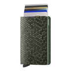 Lieblingstasche Secrid Slimwallet Hexagon in olive green leather with a textured honeycomb pattern and card protector