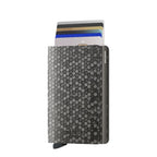 Lieblingstasche Secrid Slimwallet Hexagon with grey geometric pattern, RFID protection, and card slide mechanism.