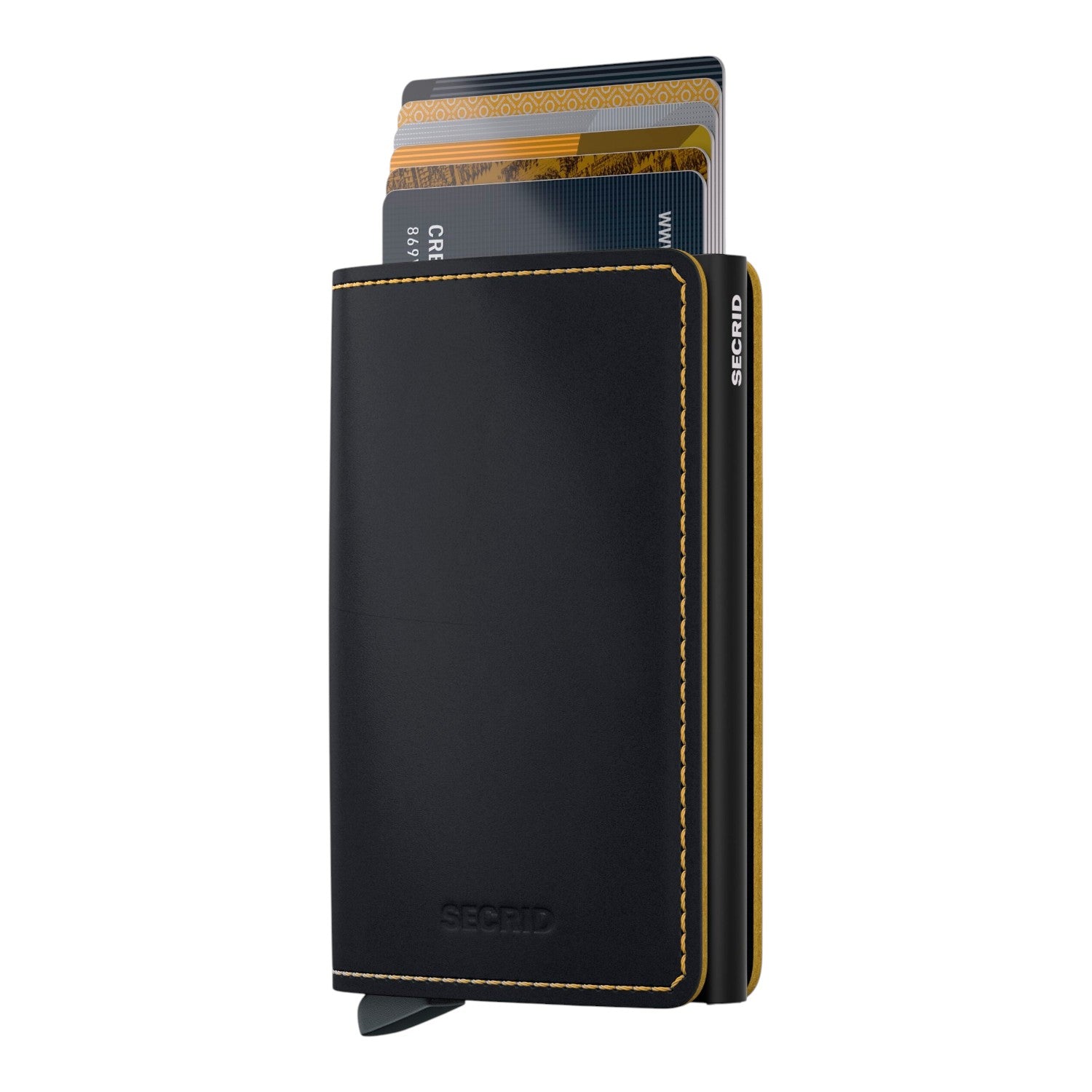Lieblingstasche Secrid Slimwallet Matte in black leather with card protector and contrast stitching