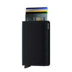 Lieblingstasche Secrid Slimwallet Matte in black with card protector mechanism and multiple credit cards visible