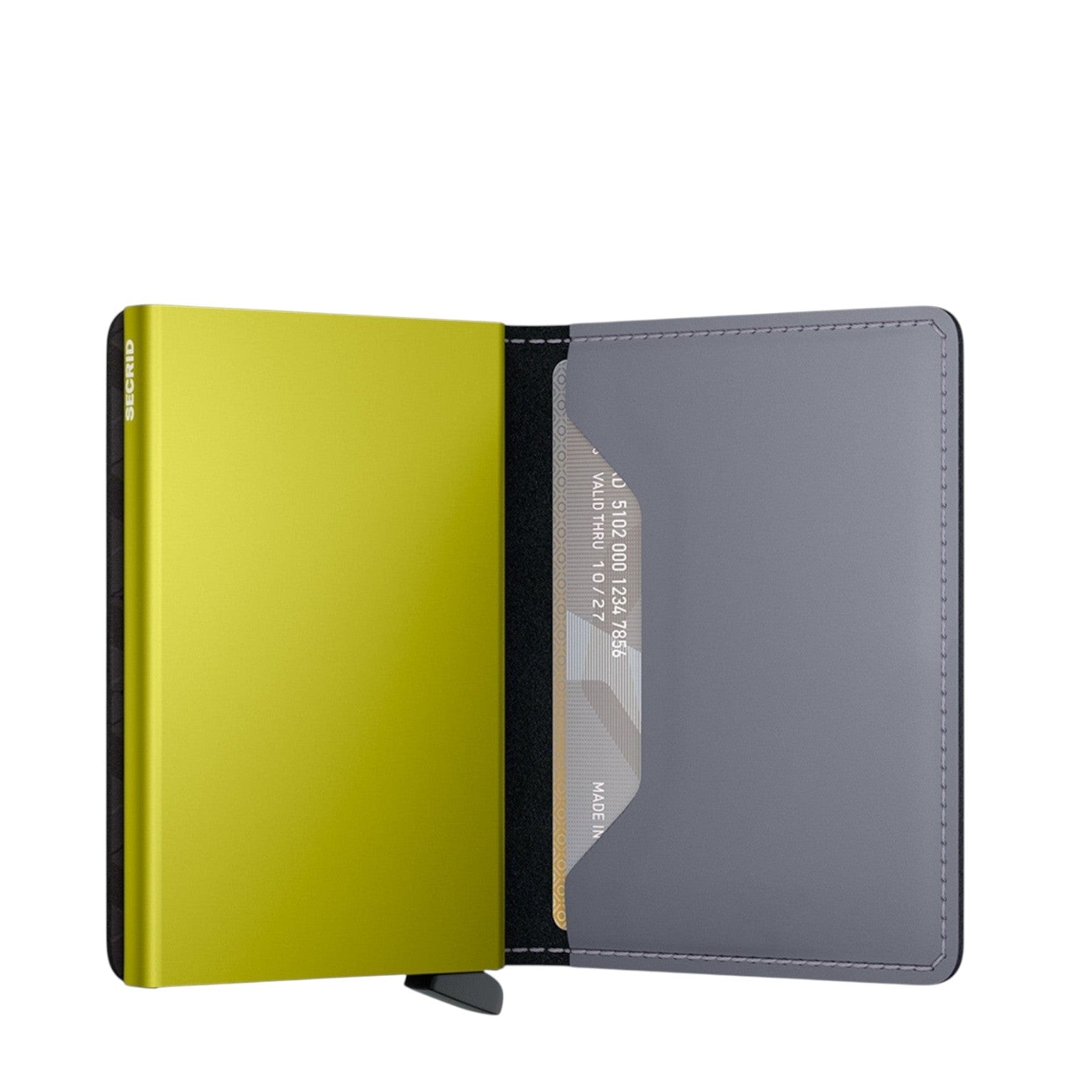 Lieblingstasche Secrid Slimwallet Matte in lime green with RFID-protected card case and grey leather interior