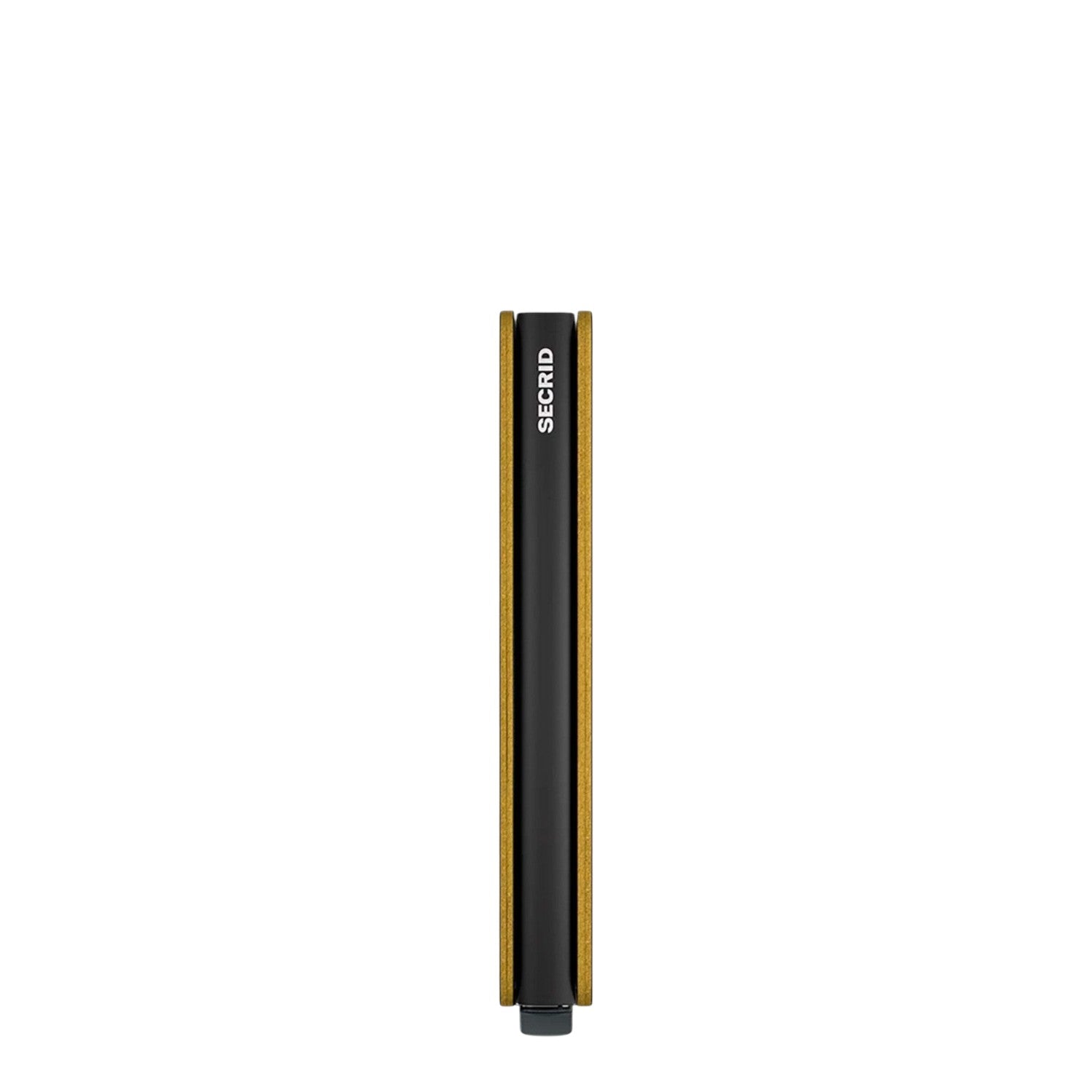 Lieblingstasche Secrid Slimwallet Matte in black and gold, showing the slim profile and card protector mechanism.