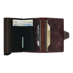 Lieblingstasche Secrid Twinwallet Vintage in dark brown leather with two aluminium card protectors and banknote slots.