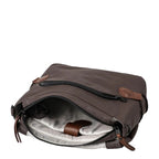 Lieblingstasche Sendai brown nylon crossbody bag with zipper closure and patterned interior lining