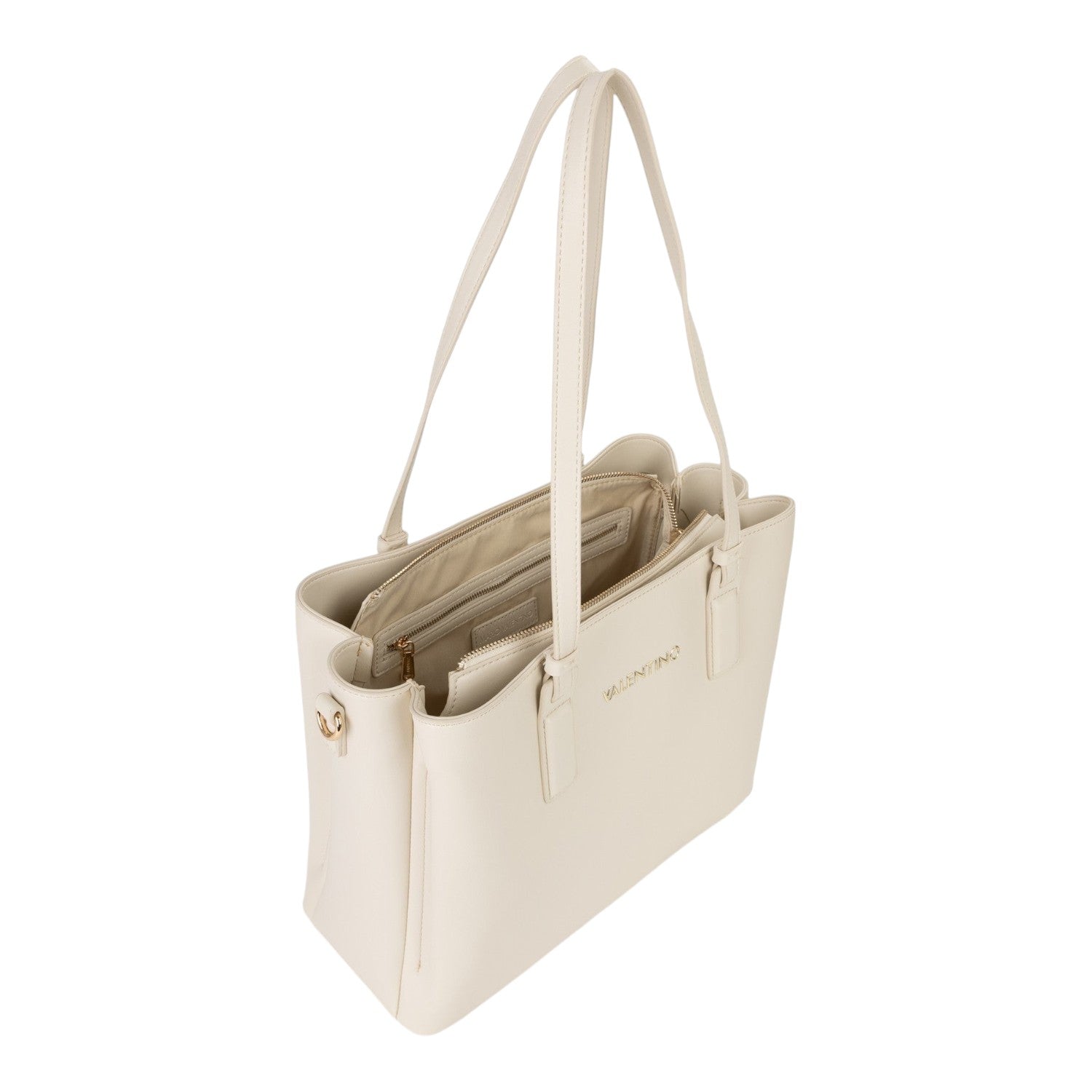 Lieblingstasche Shopping Clio Re off-white leather tote bag with gold hardware and multiple compartments.