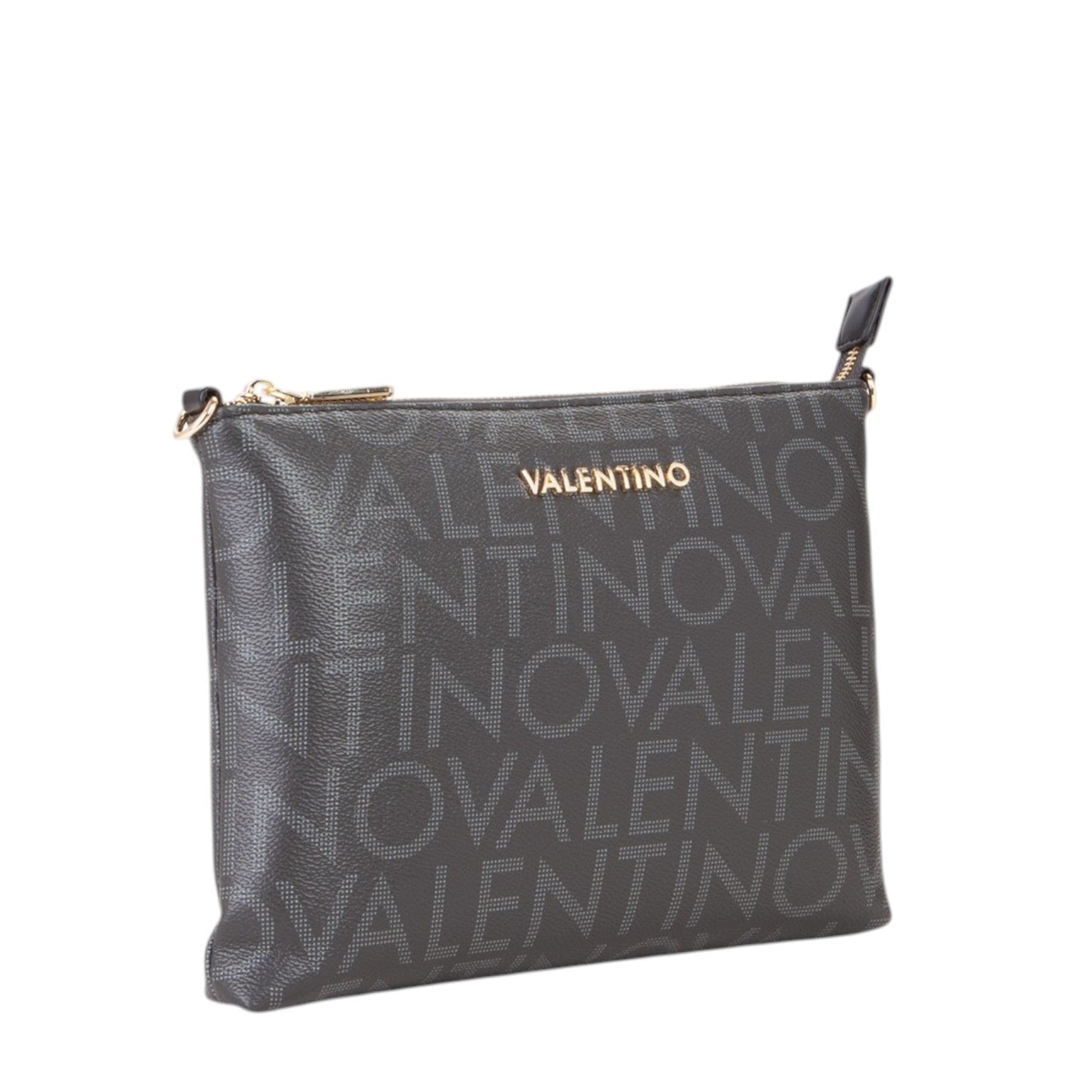 Lieblingstasche Shopping Regina Re dark grey monogram clutch bag with gold hardware and zip closure.